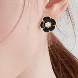 Elegant Temperament Enamel Flower Pearl Stud Earrings - liwisi