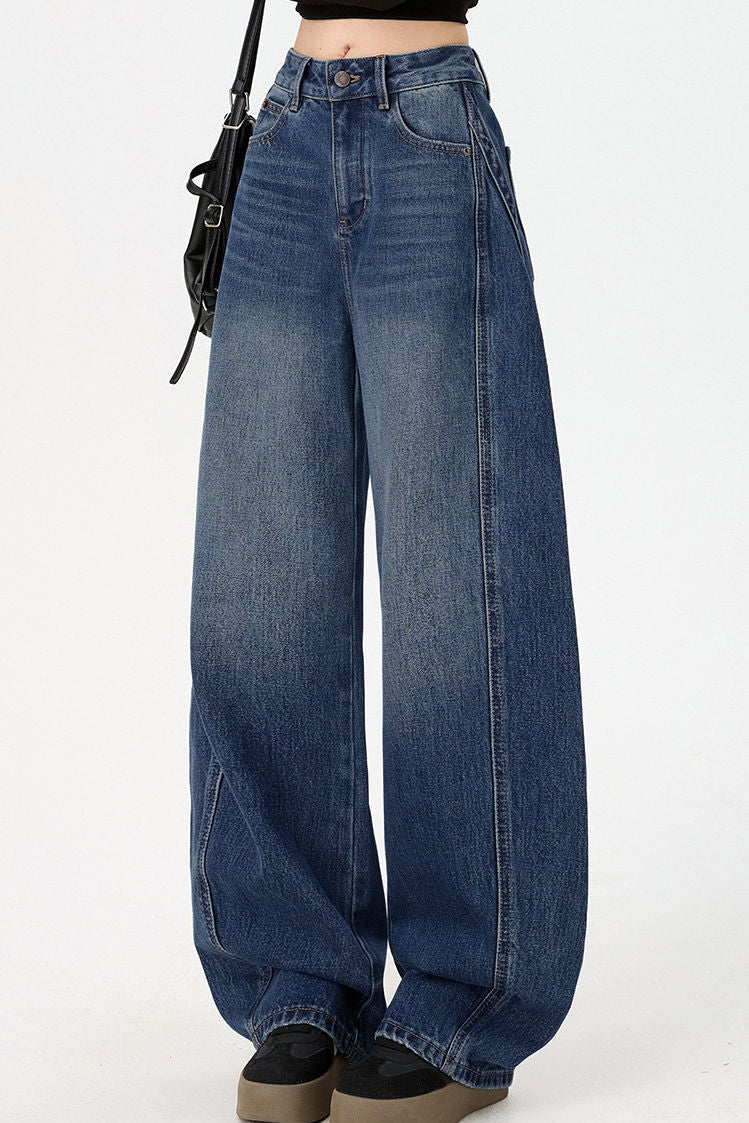 Casual High-Waisted Straight-Leg Jeans with Drape - liwisi