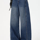 Casual High-Waisted Straight-Leg Jeans with Drape