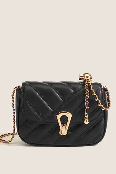 Elegant Quilted Metal Buckle Chain Crossbody Bag
