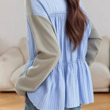 Casual Minimalist Striped Patchwork Pullover Knitted Top