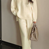 Casual Minimalist Long-Sleeve Knit and Wide-Leg Pants Two-Piece Set