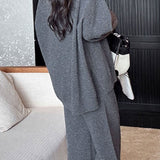 Casual Minimalist Long-Sleeve Knit and Wide-Leg Pants Two-Piece Set
