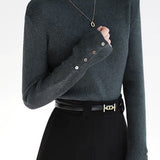 Casual Elegant Half-High Neck Ribbed Knit Base Layer Top