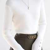 Casual Elegant Half-High Neck Ribbed Knit Base Layer Top