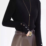 Casual Elegant Half-High Neck Ribbed Knit Base Layer Top