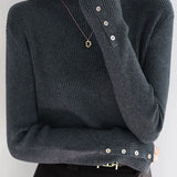 Casual Elegant Half-High Neck Ribbed Knit Base Layer Top