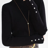 Casual Elegant Half-High Neck Ribbed Knit Base Layer Top