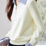 Casual Polo Collar Half-Zip Fake Two-Piece Knitted Top