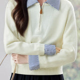 Casual Polo Collar Half-Zip Fake Two-Piece Knitted Top