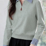 Casual Polo Collar Half-Zip Fake Two-Piece Knitted Top