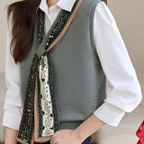 Casual V-Neck Ribbon Knitted Vest