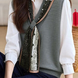 Casual V-Neck Ribbon Knitted Vest
