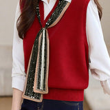 Casual V-Neck Ribbon Knitted Vest
