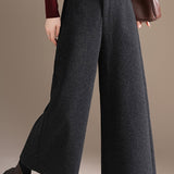Casual Loose Wool Pleated Mid-Length Wide-Leg Pants