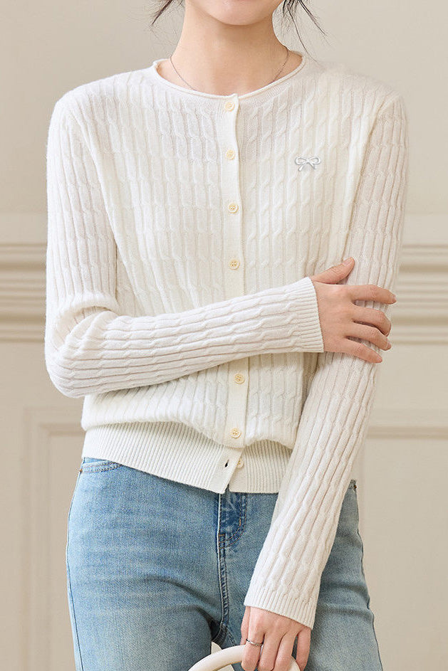 Casual Retro Cable-Knit Cardigan