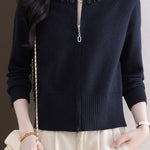 Casual Crew Neck Loose Pearl-Embellished Cardigan - liwisi