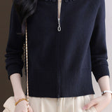 Casual Crew Neck Loose Pearl-Embellished Cardigan - liwisi