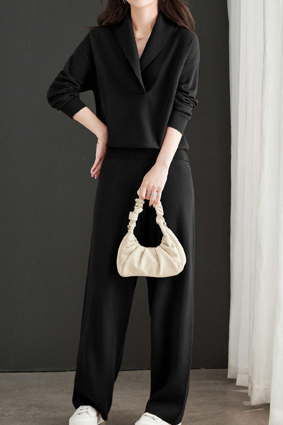 Casual Lapel Knitted Two-Piece Set - liwisi