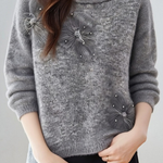 Casual Versatile Beaded Floral Feather Knitted Top - liwisi