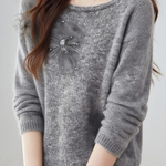 Casual Versatile Beaded Floral Feather Knitted Top - liwisi