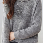 Casual Versatile Beaded Floral Feather Knitted Top - liwisi