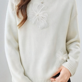 Casual Versatile Beaded Floral Feather Knitted Top - liwisi