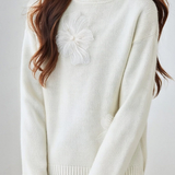 Casual Versatile Beaded Floral Feather Knitted Top - liwisi