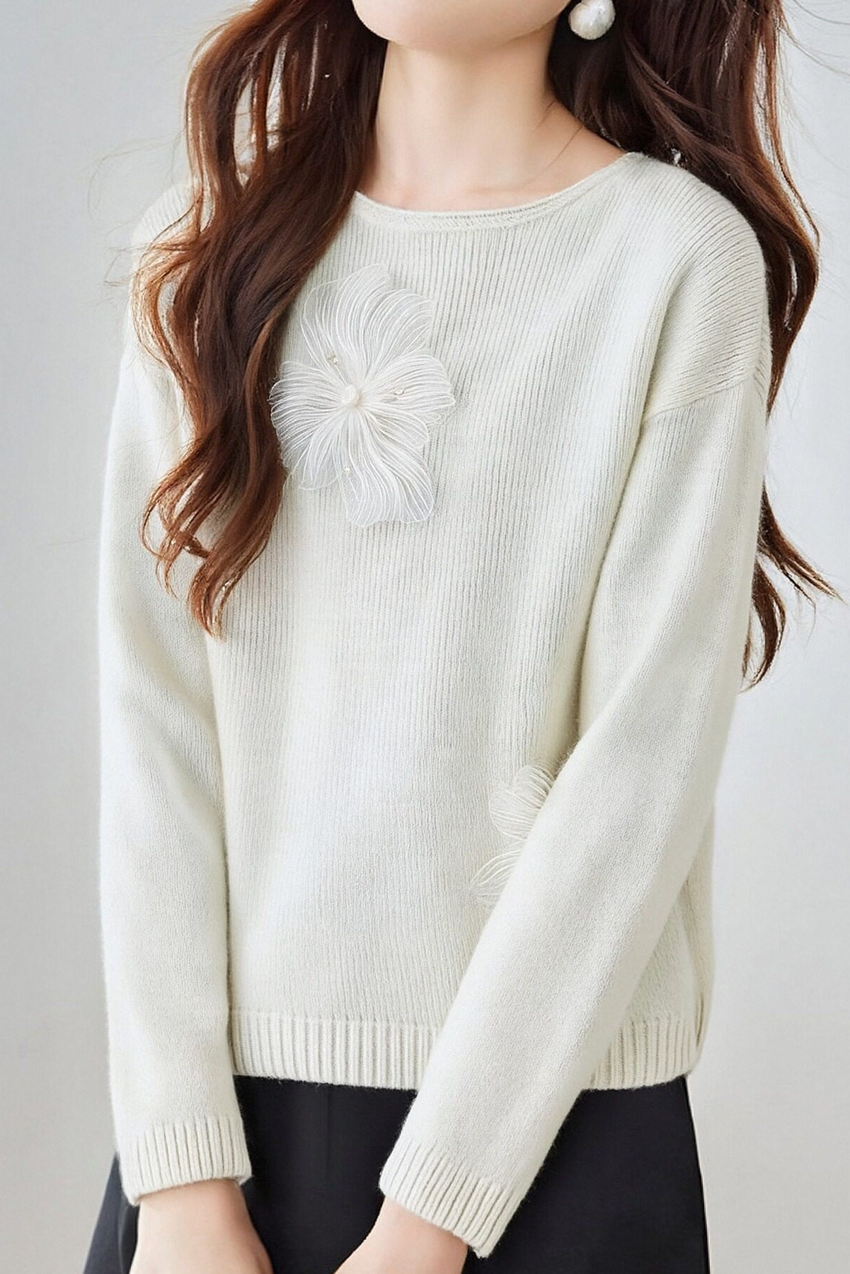 Casual Versatile Beaded Floral Feather Knitted Top - liwisi