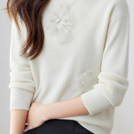 Casual Versatile Beaded Floral Feather Knitted Top - liwisi