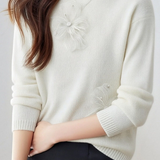 Casual Versatile Beaded Floral Feather Knitted Top - liwisi