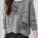 Casual Versatile Beaded Floral Feather Knitted Top - liwisi