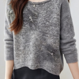 Casual Versatile Beaded Floral Feather Knitted Top - liwisi