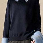 Casual Decorative Buckle Color-Block Knitted Top - liwisi