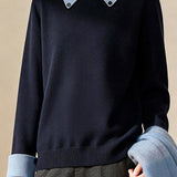 Casual Decorative Buckle Color-Block Knitted Top - liwisi