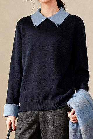 Casual Decorative Buckle Color-Block Knitted Top - liwisi