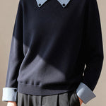 Casual Decorative Buckle Color-Block Knitted Top - liwisi