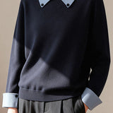 Casual Decorative Buckle Color-Block Knitted Top - liwisi