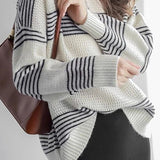 Casual Versatile Striped Hollow-Out Pullover Knitted Top