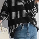Casual Versatile Striped Hollow-Out Pullover Knitted Top