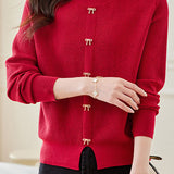 Casual Crew Neck Split Hem Bow-Detailed Knitted Top