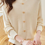 Casual Crew Neck Split Hem Bow-Detailed Knitted Top