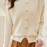 Casual Crew Neck Split Hem Bow-Detailed Knitted Top