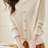 Casual Crew Neck Split Hem Bow-Detailed Knitted Top