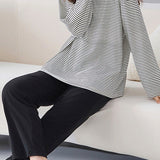 Casual Loungewear Color-Block Striped Pajama Set - liwisi