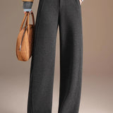 Casual Versatile Solid-Color Curved Hem Fleece Pants - liwisi