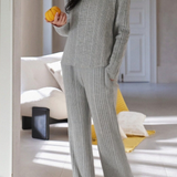Casual Loungewear Ribbed V-Neck Pajama Set - liwisi