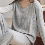Casual Loungewear Ribbed V-Neck Pajama Set - liwisi