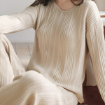 Casual Loungewear Ribbed V-Neck Pajama Set - liwisi