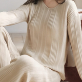 Casual Loungewear Ribbed V-Neck Pajama Set - liwisi